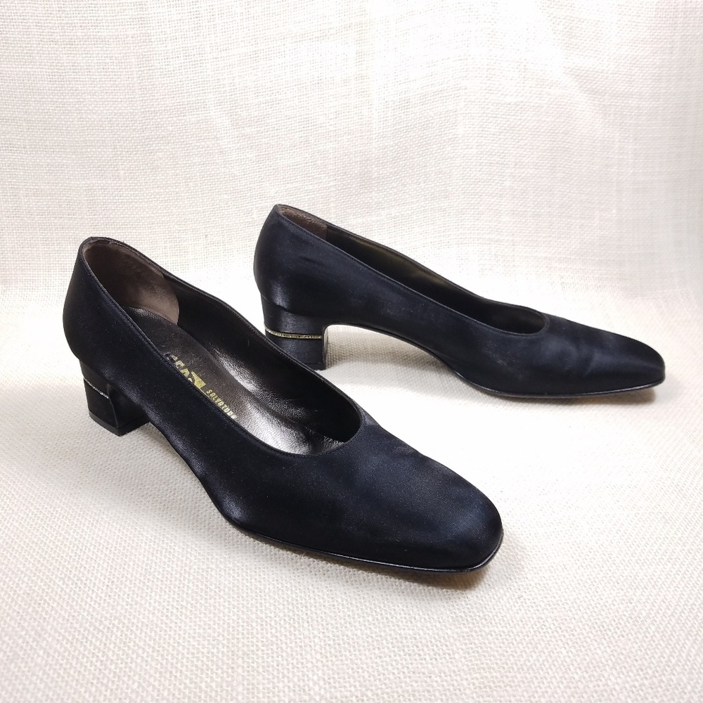 Salvatore Ferragamo Black Rhinestone Block Heels